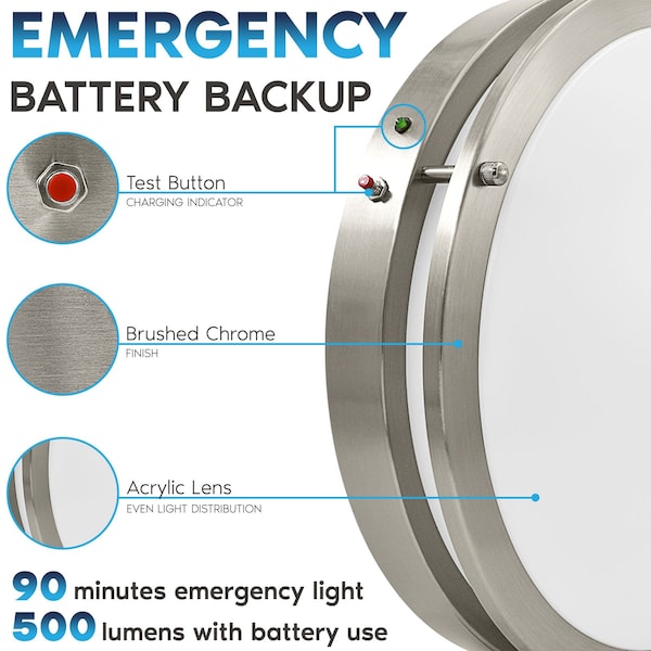 Luxrite 12in Emergency LED Flush Mount Light with Battery Backup 5CCT 2700K-5000K 14W 1120LM Dimmable ETL LR23286-R-1PK - main